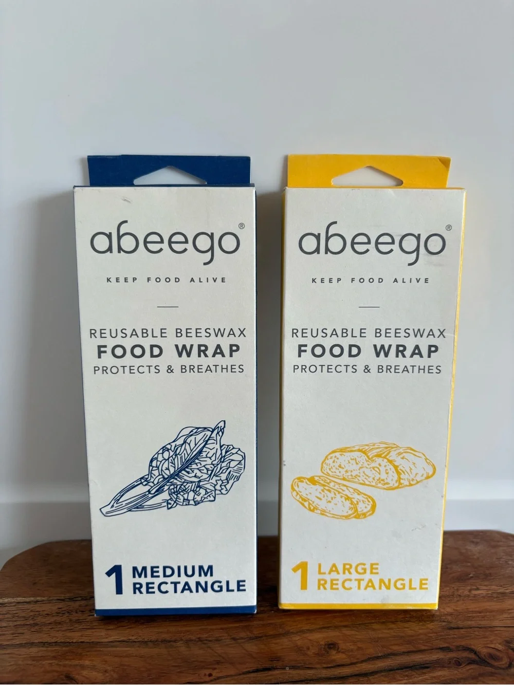 Abeego Reusable Beeswax Food Wraps - Medium (Blue) & Large (Yellow)